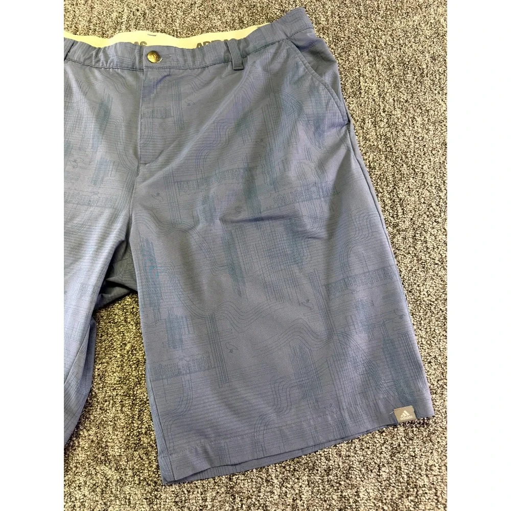 Adidas Chino Shorts Mens 38 Blue Geometric Polyester Performance Golf Pockets